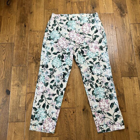 J. Jill Pants - J Jill Linen Stretch High Rise Tapered Straight Floral Pants Womens Medium